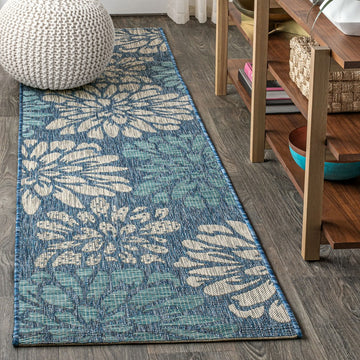 Zinnia Modern Floral Textured Weave Indoor/outdoor Runner Rug